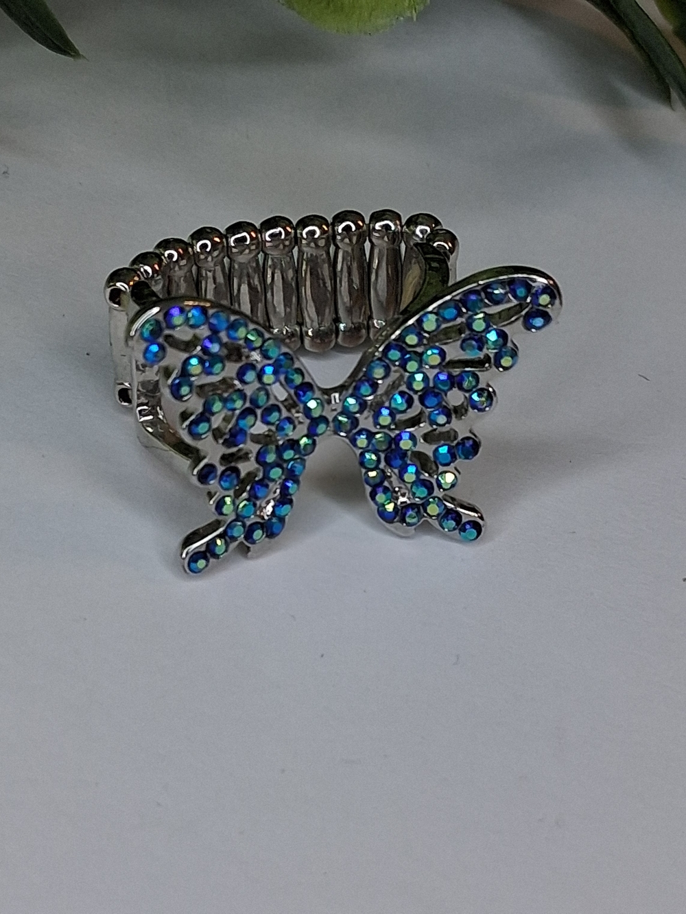 Blue Iridescent Rhinestone Butterfly Ring - Picture 2 of 3